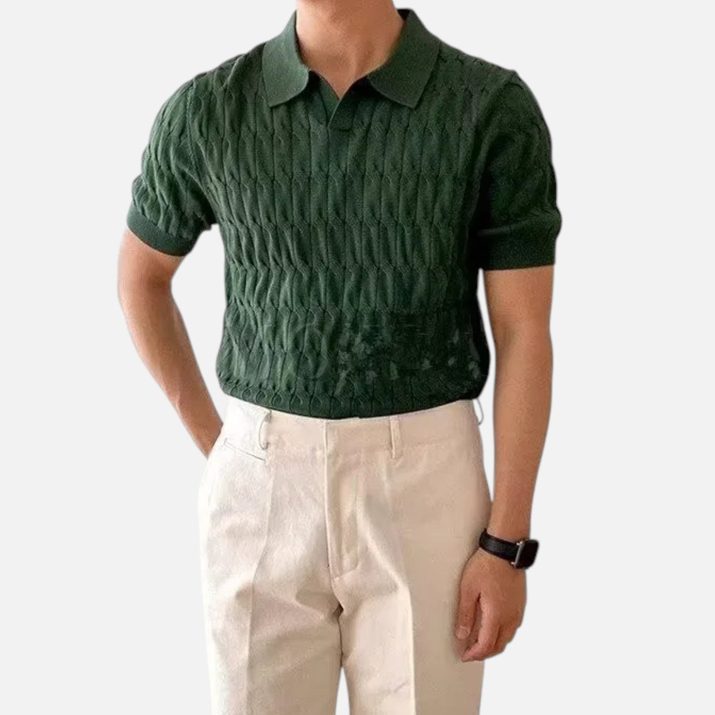 Premium Men's Knitted Jacquard V-Neck Polo Shirt – Smart Casual Elegance for Professional Style and Comfort | Premium Comfort Home & Lifestyle Product UK