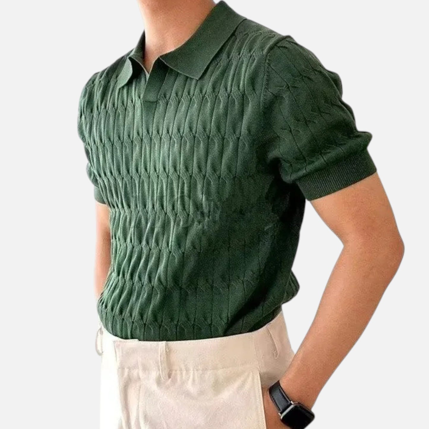 Premium Men's Knitted Jacquard V-Neck Polo Shirt – Smart Casual Elegance for Professional Style and Comfort | Premium Comfort Home & Lifestyle Product UK