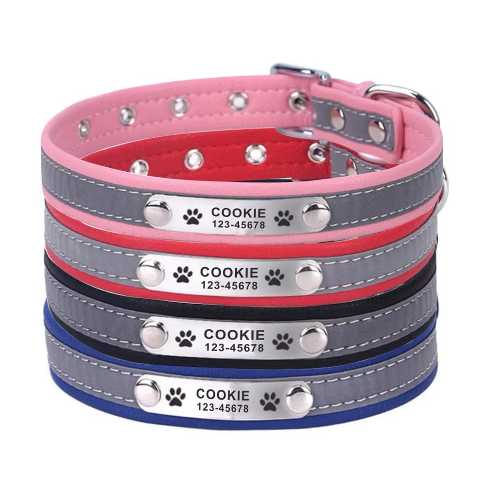 Personalized Leather Reflective Dog Collar | Premium Comfort Home & Lifestyle Product UK