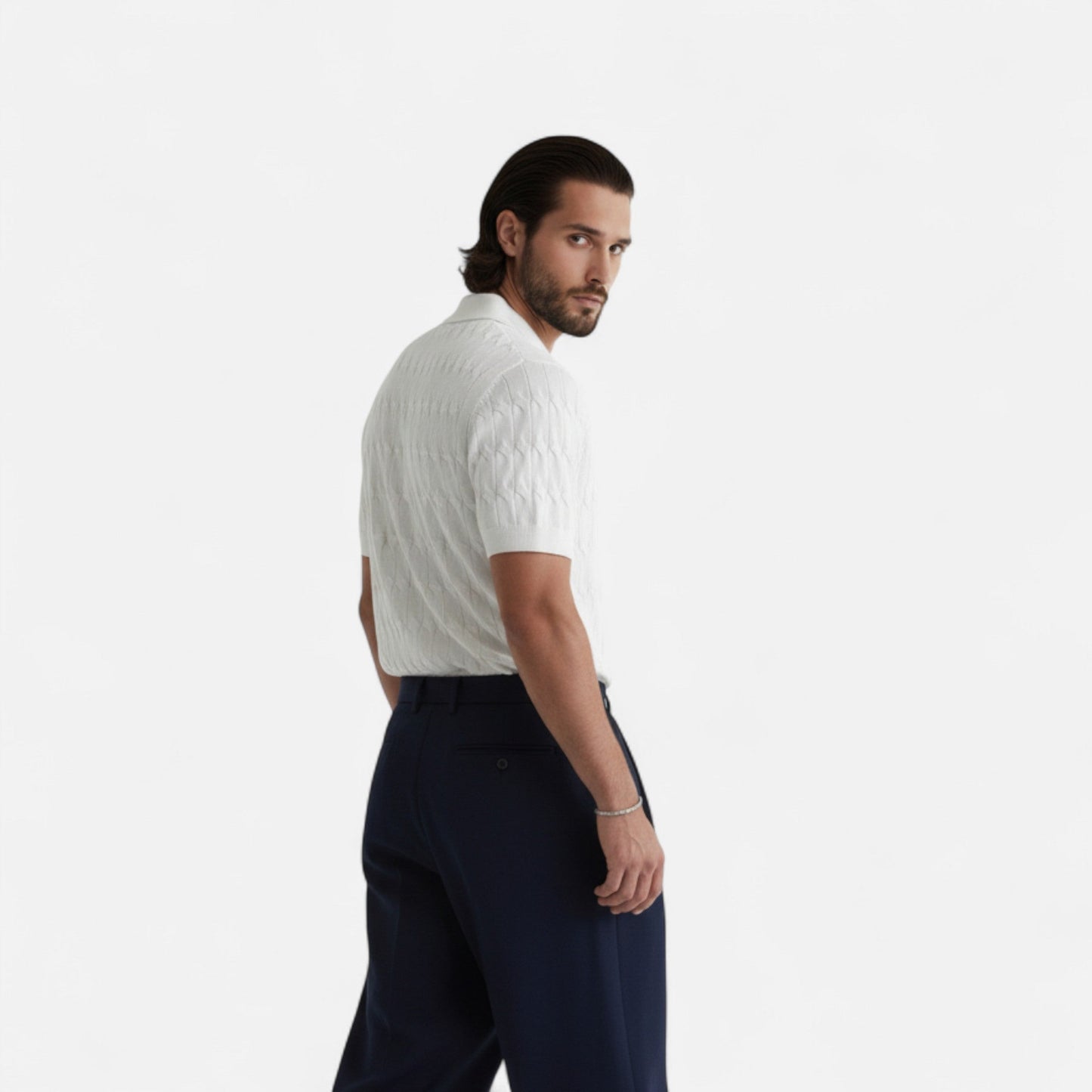 Premium Men's Knitted Jacquard V-Neck Polo Shirt – Smart Casual Elegance for Professional Style and Comfort | Premium Comfort Home & Lifestyle Product UK