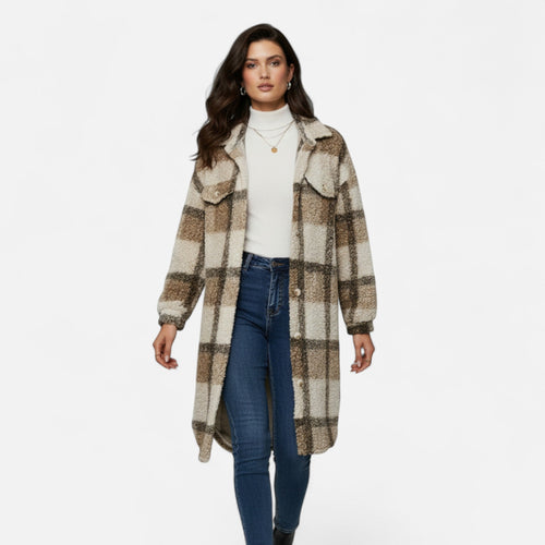 Premium Women's Plaid Fuzzy Jacket – Smart Button-Front Longline Coat for Stylish Winter Warmth and Comfort | Premium Comfort Home & Lifestyle Product UK