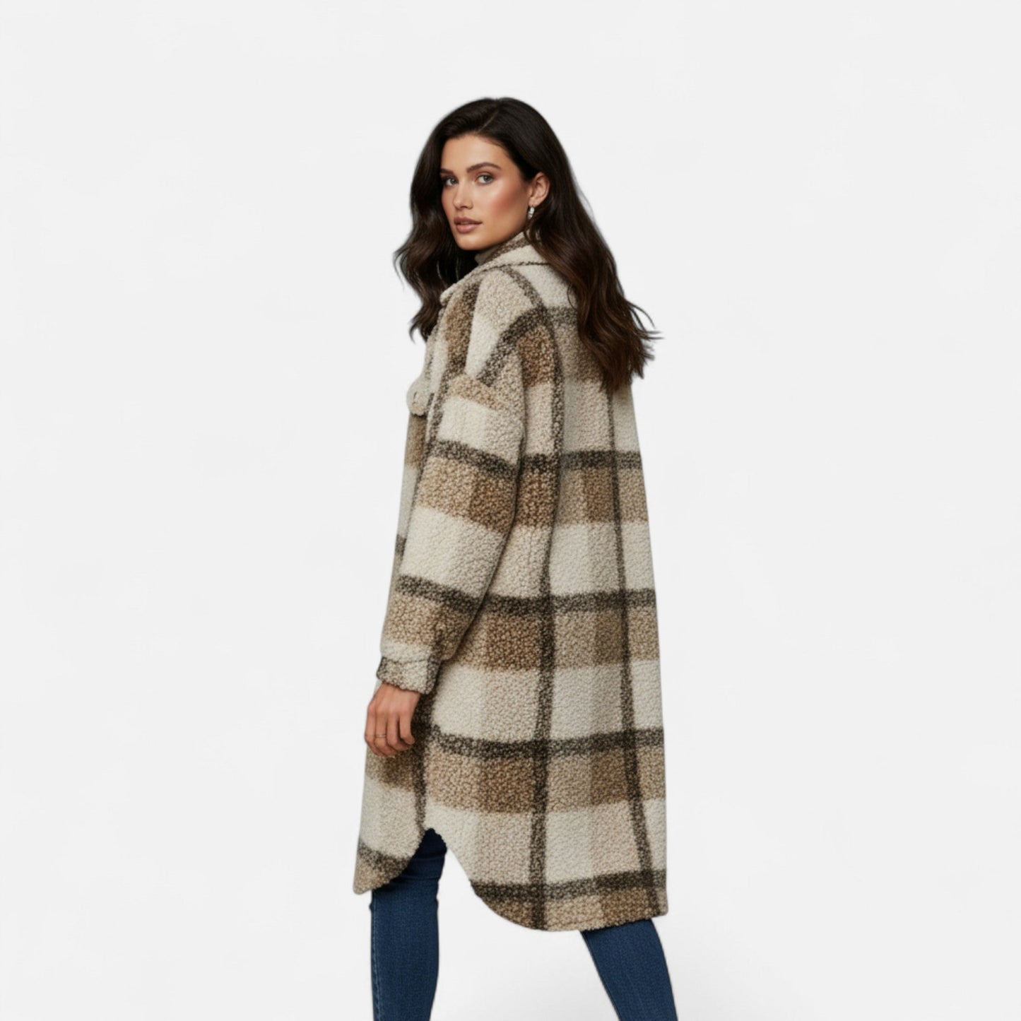 Premium Women's Plaid Fuzzy Jacket – Smart Button-Front Longline Coat for Stylish Winter Warmth and Comfort | Premium Comfort Home & Lifestyle Product UK