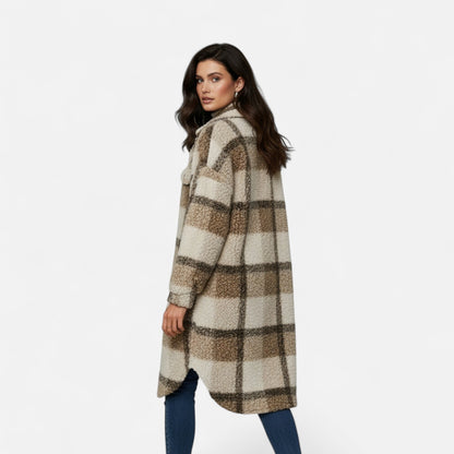 Premium Women's Plaid Fuzzy Jacket – Smart Button-Front Longline Coat for Stylish Winter Warmth and Comfort | Premium Comfort Home & Lifestyle Product UK