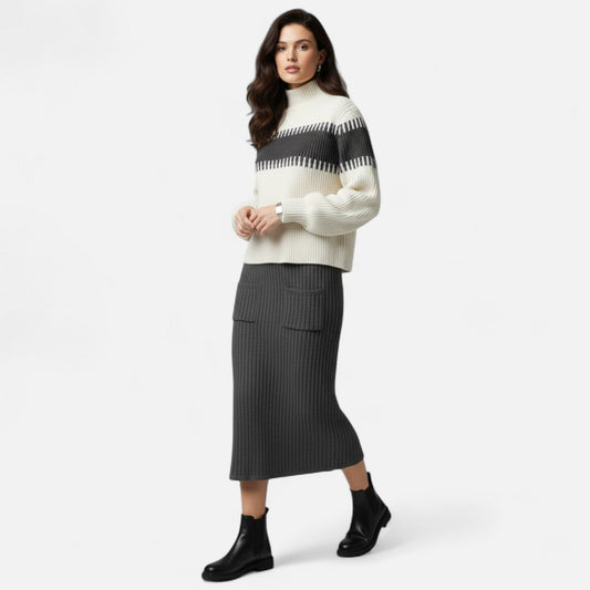 Premium Women's Knit Set – Smart High-Neck Pullover & Stylish Midi Skirt for Effortless Everyday Elegance | Premium Comfort Home & Lifestyle Product UK