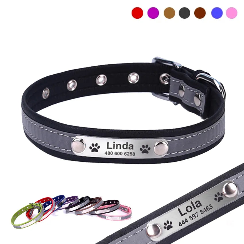 Personalized Leather Reflective Dog Collar | Premium Comfort Home & Lifestyle Product UK