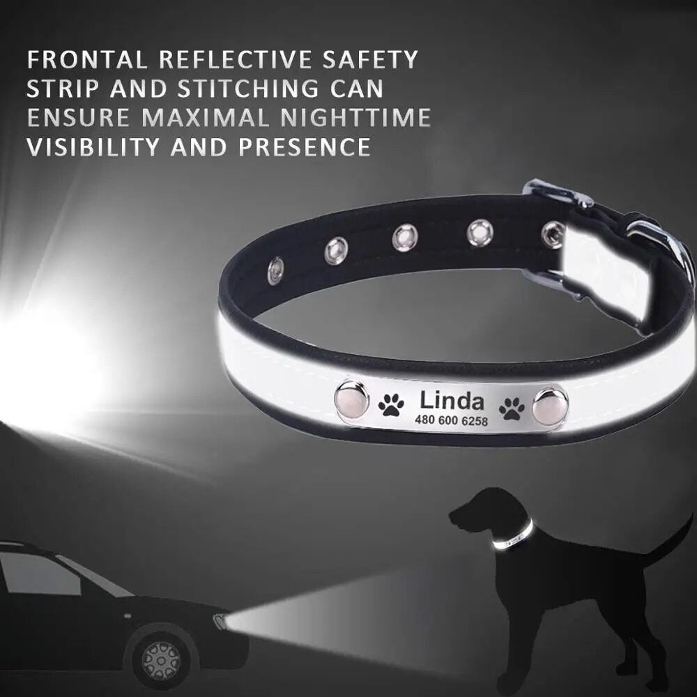 Personalized Leather Reflective Dog Collar | Premium Comfort Home & Lifestyle Product UK