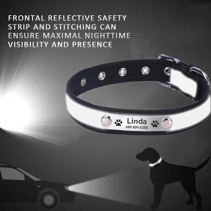 Personalized Leather Reflective Dog Collar | Premium Comfort Home & Lifestyle Product UK