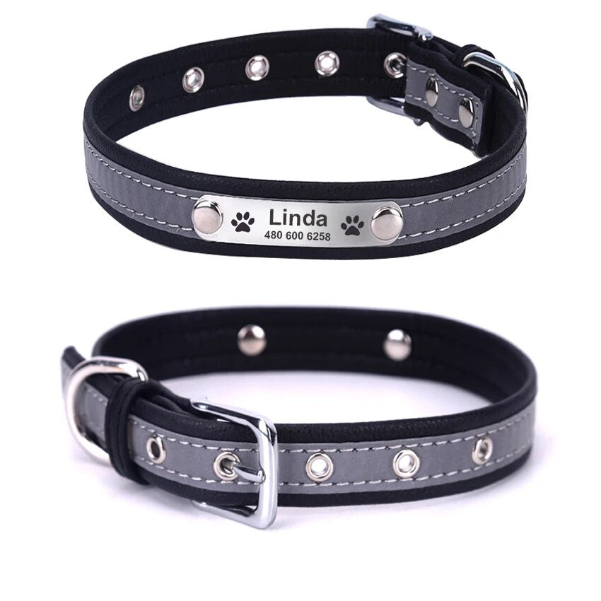 Personalized Leather Reflective Dog Collar | Premium Comfort Home & Lifestyle Product UK
