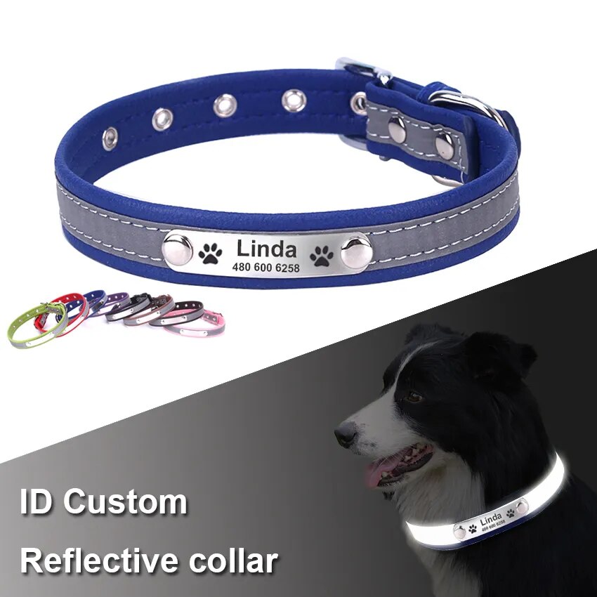 Personalized Leather Reflective Dog Collar | Premium Comfort Home & Lifestyle Product UK