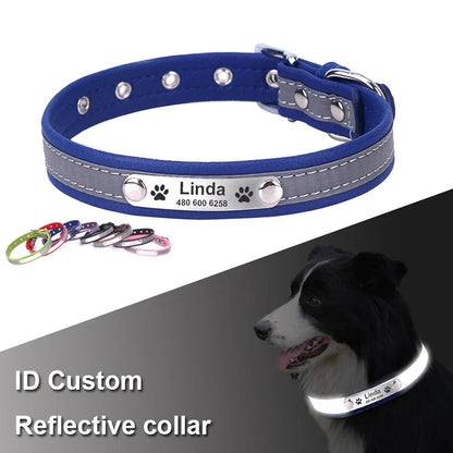 Personalized Leather Reflective Dog Collar | Premium Comfort Home & Lifestyle Product UK