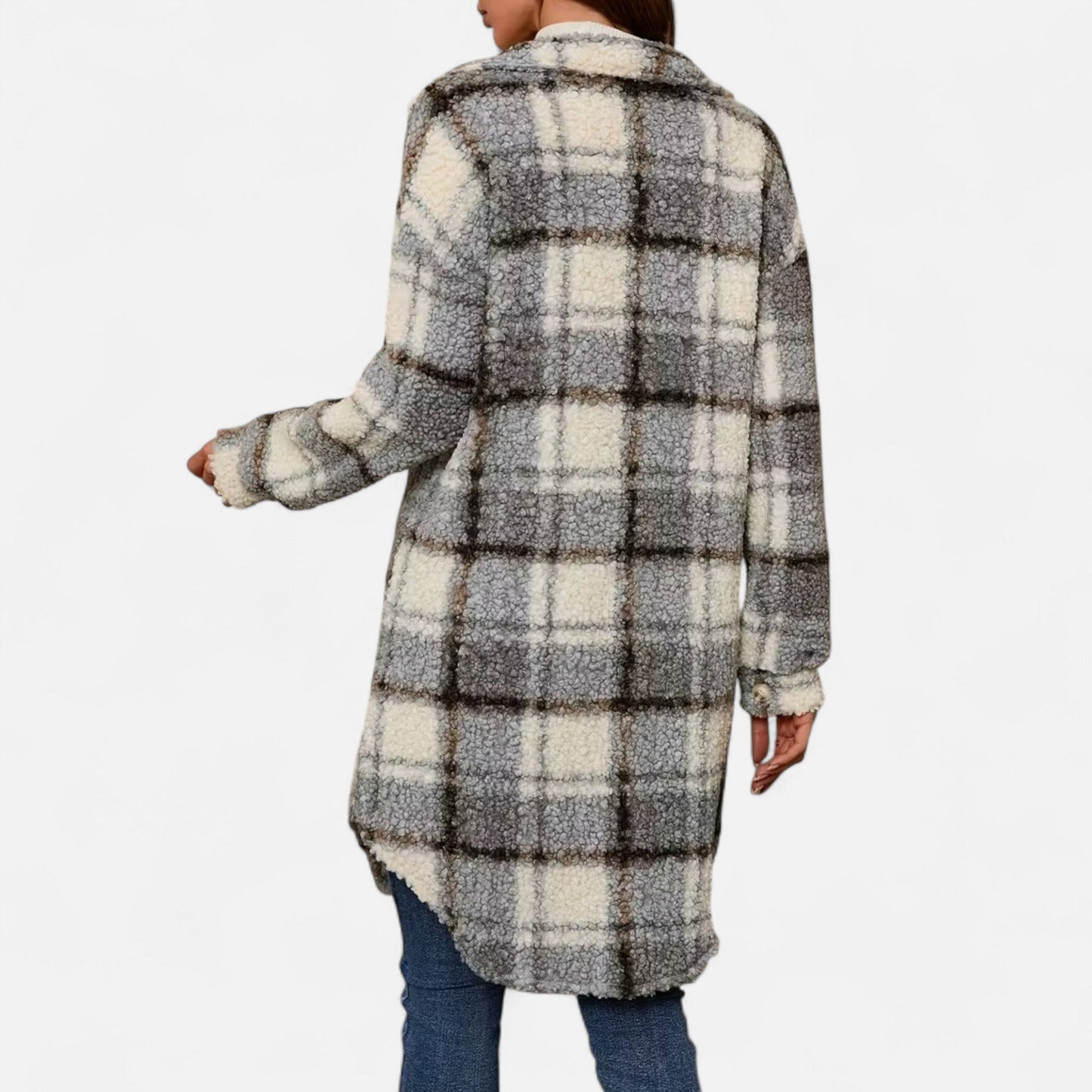 Premium Women's Plaid Fuzzy Jacket – Smart Button-Front Longline Coat for Stylish Winter Warmth and Comfort | Premium Comfort Home & Lifestyle Product UK
