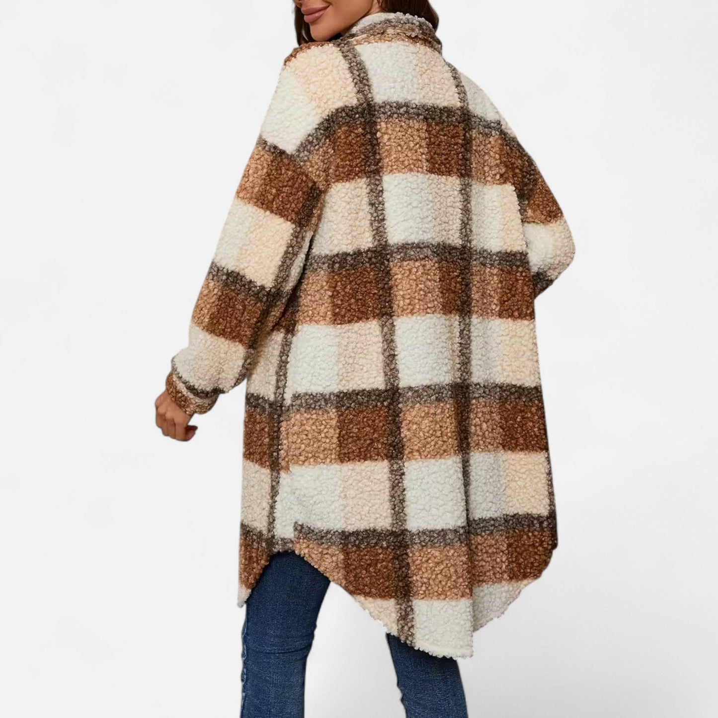 Premium Women's Plaid Fuzzy Jacket – Smart Button-Front Longline Coat for Stylish Winter Warmth and Comfort | Premium Comfort Home & Lifestyle Product UK