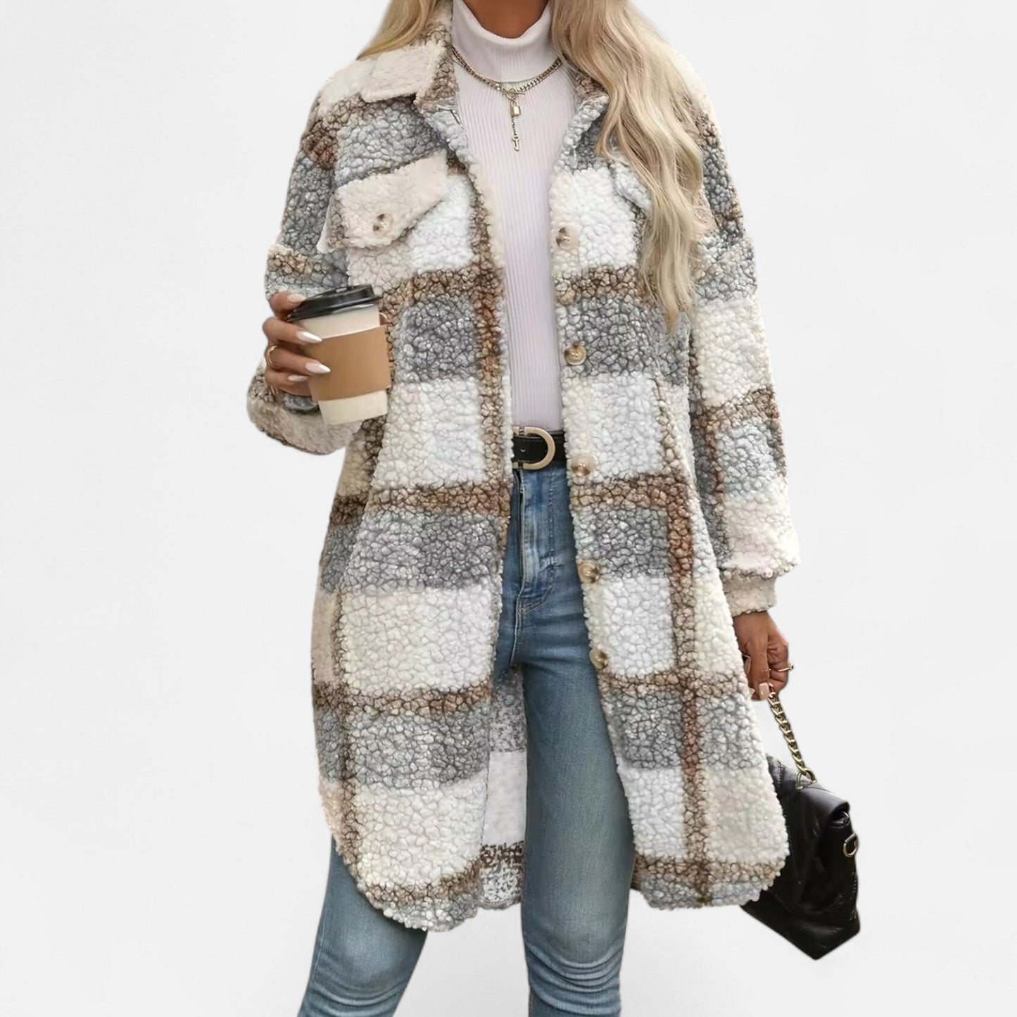 Premium Women's Plaid Fuzzy Jacket – Smart Button-Front Longline Coat for Stylish Winter Warmth and Comfort | Premium Comfort Home & Lifestyle Product UK