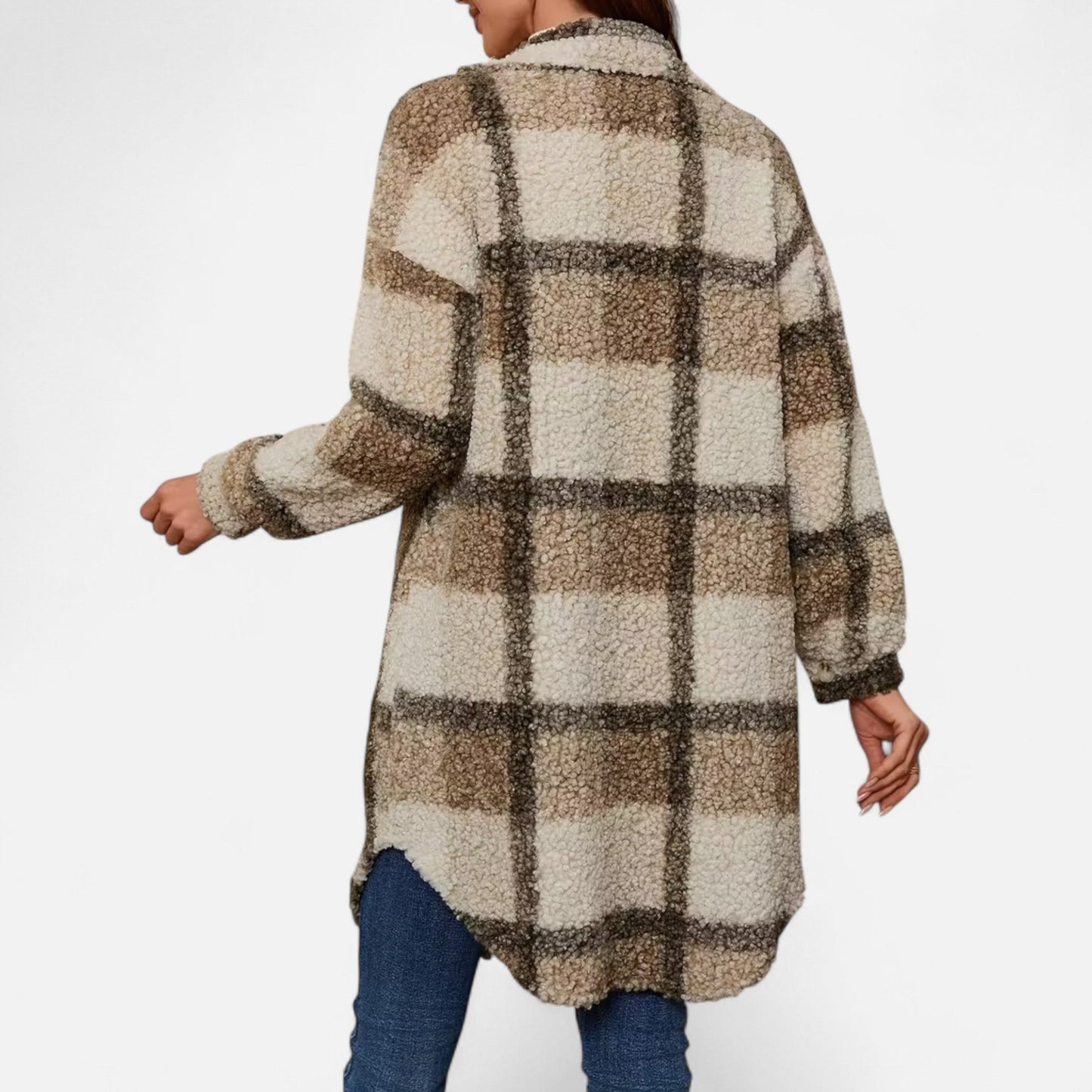 Premium Women's Plaid Fuzzy Jacket – Smart Button-Front Longline Coat for Stylish Winter Warmth and Comfort | Premium Comfort Home & Lifestyle Product UK