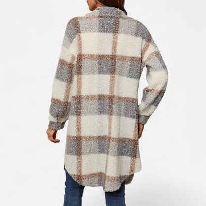 Premium Women's Plaid Fuzzy Jacket – Smart Button-Front Longline Coat for Stylish Winter Warmth and Comfort | Premium Comfort Home & Lifestyle Product UK