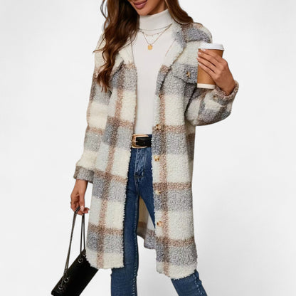 Premium Women's Plaid Fuzzy Jacket – Smart Button-Front Longline Coat for Stylish Winter Warmth and Comfort | Premium Comfort Home & Lifestyle Product UK