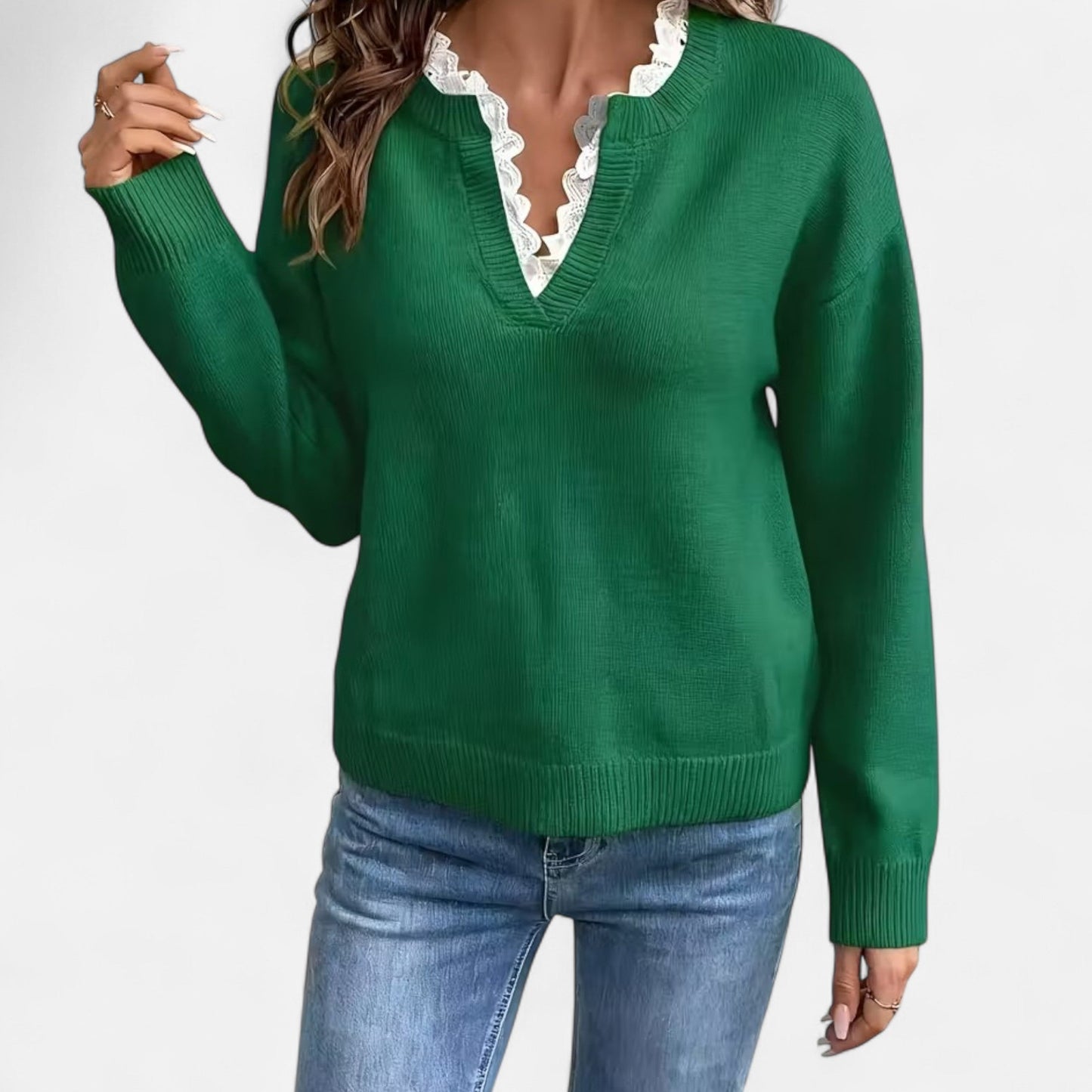 Premium Women's V-Neck Sweater with Lace Trim - Stylish, Smart, and Essential Knitwear for Every Occasion | Premium Comfort Home & Lifestyle Product UK