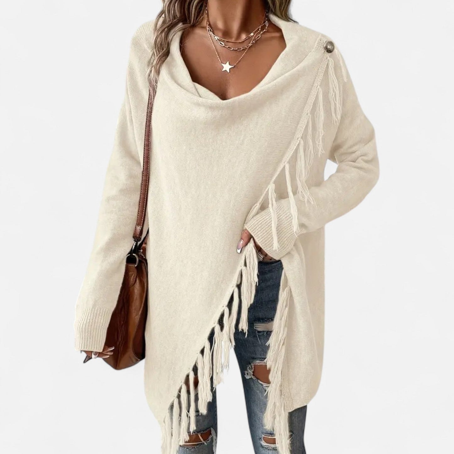 Premium Women's Fringe Tassel Shawl with Draped Neckline - Stylish, Versatile Wrap for Any Occasion | Premium Comfort Home & Lifestyle Product UK