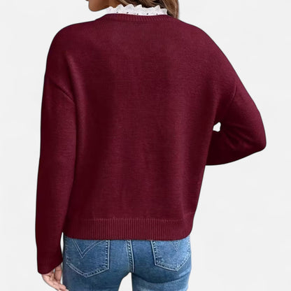 Premium Women's V-Neck Sweater with Lace Trim - Stylish, Smart, and Essential Knitwear for Every Occasion | Premium Comfort Home & Lifestyle Product UK