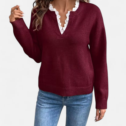 Premium Women's V-Neck Sweater with Lace Trim - Stylish, Smart, and Essential Knitwear for Every Occasion | Premium Comfort Home & Lifestyle Product UK