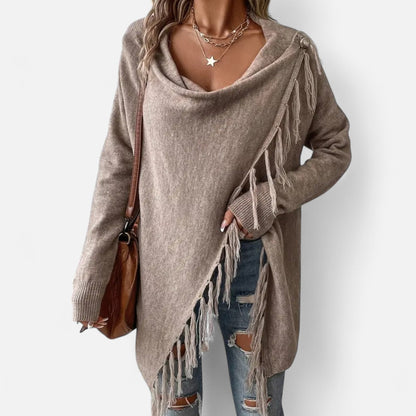 Premium Women's Fringe Tassel Shawl with Draped Neckline - Stylish, Versatile Wrap for Any Occasion | Premium Comfort Home & Lifestyle Product UK