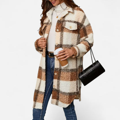 Premium Women's Plaid Fuzzy Jacket – Smart Button-Front Longline Coat for Stylish Winter Warmth and Comfort | Premium Comfort Home & Lifestyle Product UK