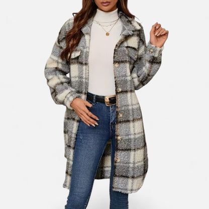 Premium Women's Plaid Fuzzy Jacket – Smart Button-Front Longline Coat for Stylish Winter Warmth and Comfort | Premium Comfort Home & Lifestyle Product UK