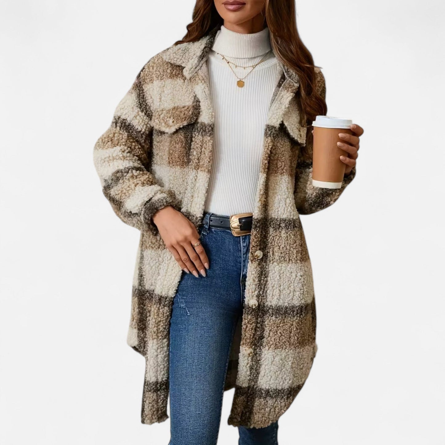 Premium Women's Plaid Fuzzy Jacket – Smart Button-Front Longline Coat for Stylish Winter Warmth and Comfort | Premium Comfort Home & Lifestyle Product UK