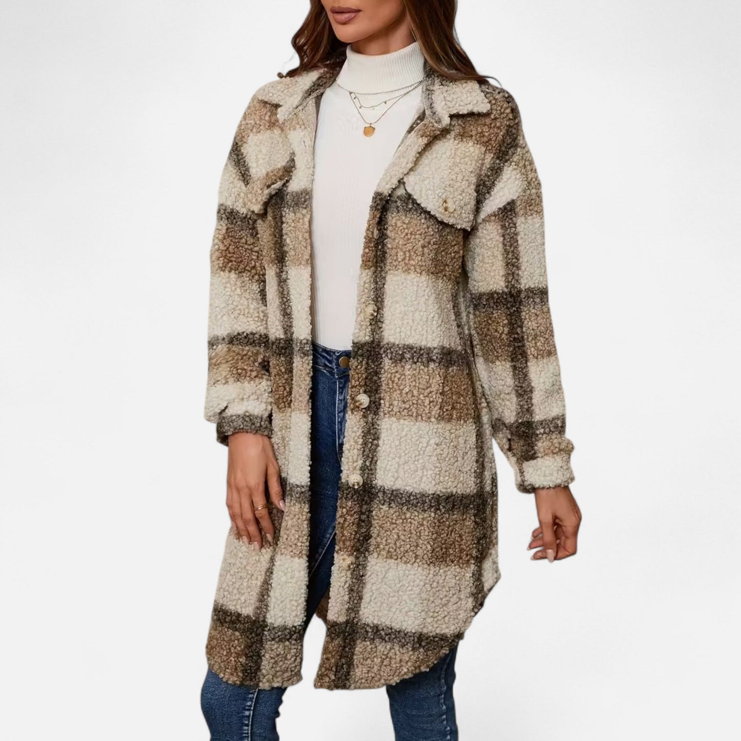 Premium Women's Plaid Fuzzy Jacket – Smart Button-Front Longline Coat for Stylish Winter Warmth and Comfort | Premium Comfort Home & Lifestyle Product UK