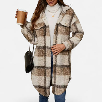 Premium Women's Plaid Fuzzy Jacket – Smart Button-Front Longline Coat for Stylish Winter Warmth and Comfort | Premium Comfort Home & Lifestyle Product UK