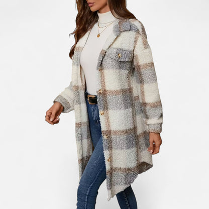 Premium Women's Plaid Fuzzy Jacket – Smart Button-Front Longline Coat for Stylish Winter Warmth and Comfort | Premium Comfort Home & Lifestyle Product UK