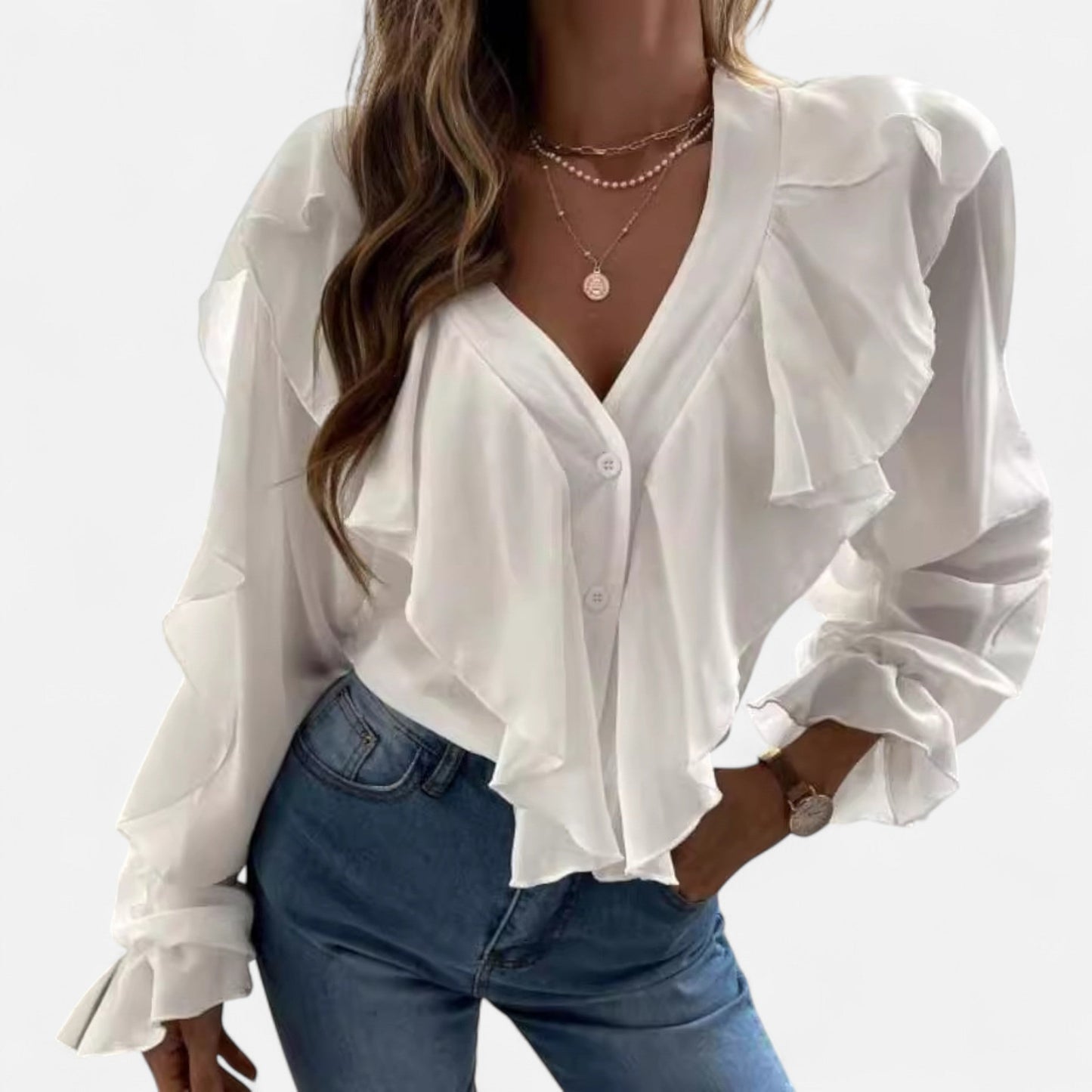 Premium Women's V-Neck Ruffle Top – Elegant Flounce Blouse for Smart Casual and Professional Wear | Premium Comfort Home & Lifestyle Product UK