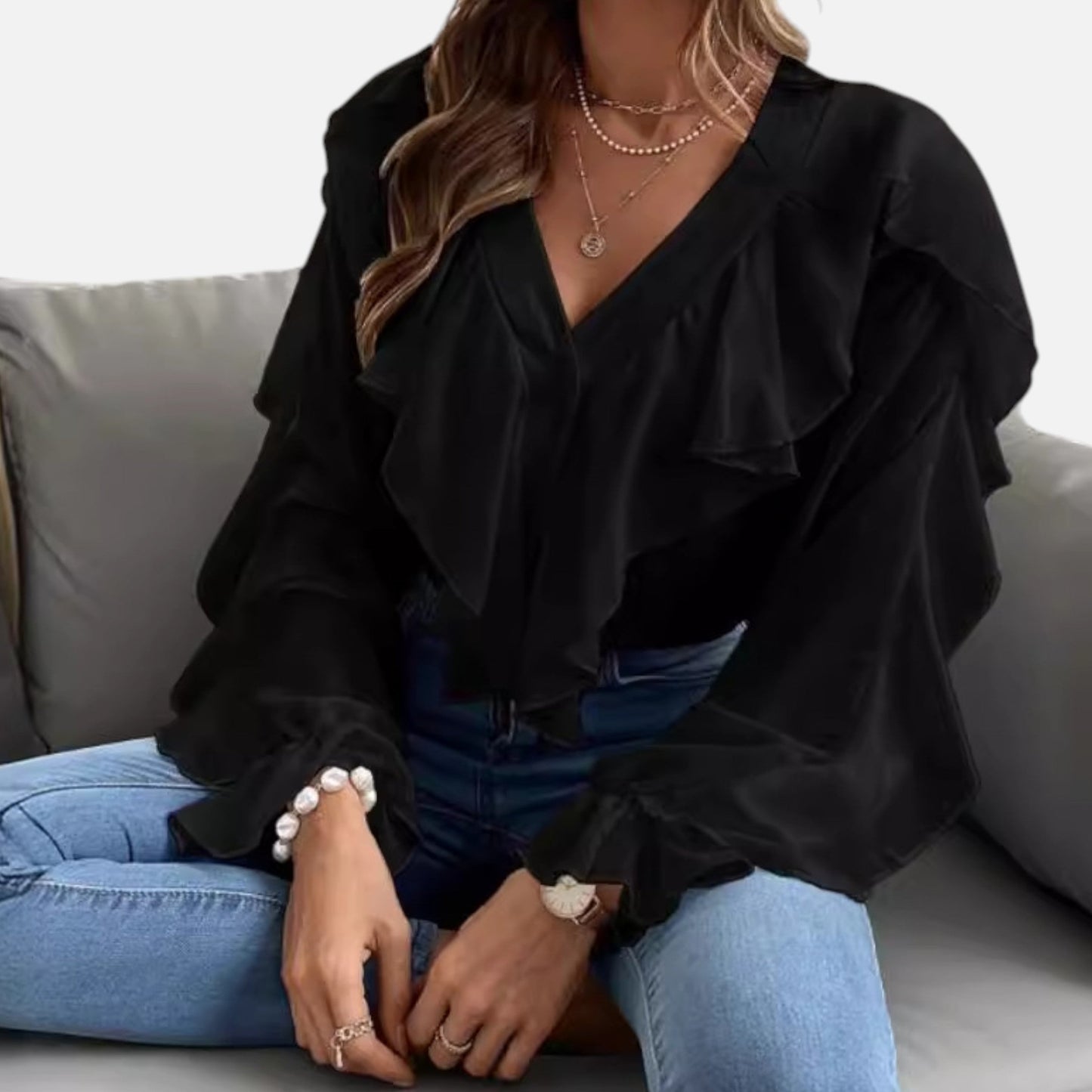 Premium Women's V-Neck Ruffle Top – Elegant Flounce Blouse for Smart Casual and Professional Wear | Premium Comfort Home & Lifestyle Product UK