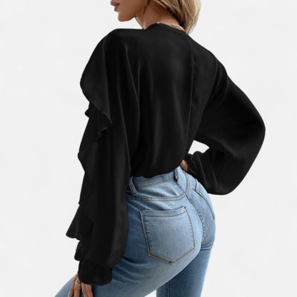 Premium Women's V-Neck Ruffle Top – Elegant Flounce Blouse for Smart Casual and Professional Wear | Premium Comfort Home & Lifestyle Product UK