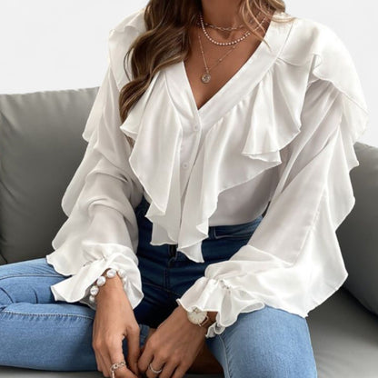 Premium Women's V-Neck Ruffle Top – Elegant Flounce Blouse for Smart Casual and Professional Wear | Premium Comfort Home & Lifestyle Product UK