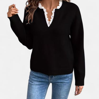Premium Women's V-Neck Sweater with Lace Trim - Stylish, Smart, and Essential Knitwear for Every Occasion | Premium Comfort Home & Lifestyle Product UK
