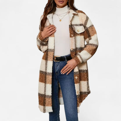 Premium Women's Plaid Fuzzy Jacket – Smart Button-Front Longline Coat for Stylish Winter Warmth and Comfort | Premium Comfort Home & Lifestyle Product UK