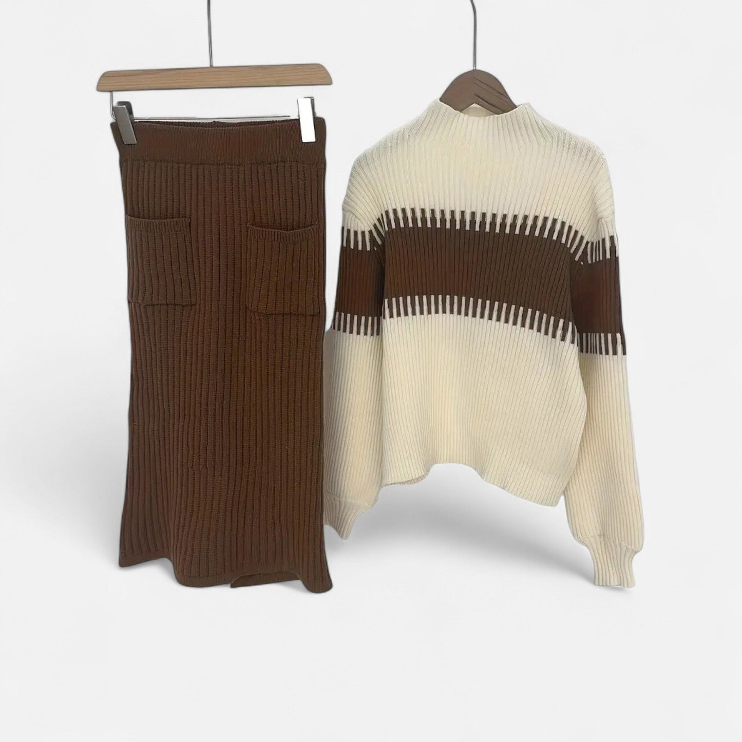 Premium Women's Knit Set – Smart High-Neck Pullover & Stylish Midi Skirt for Effortless Everyday Elegance | Premium Comfort Home & Lifestyle Product UK