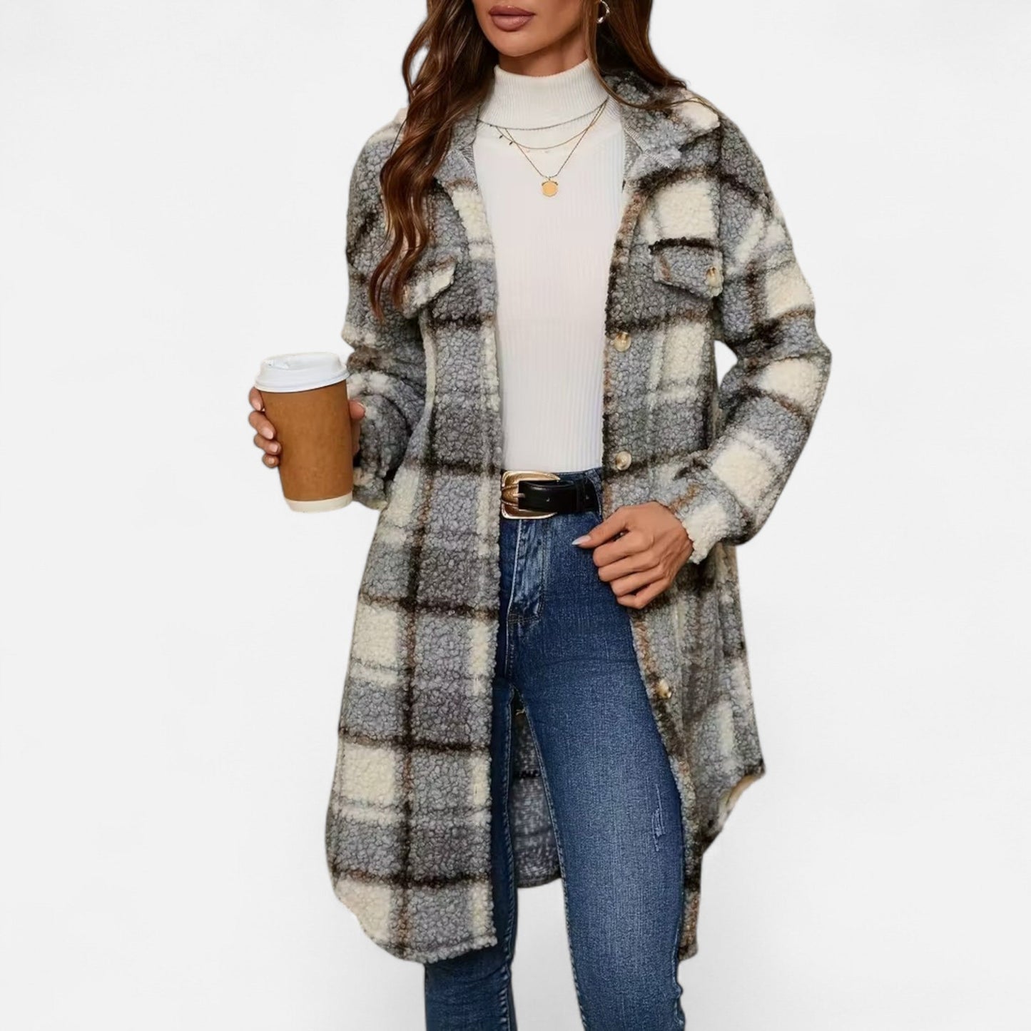 Premium Women's Plaid Fuzzy Jacket – Smart Button-Front Longline Coat for Stylish Winter Warmth and Comfort | Premium Comfort Home & Lifestyle Product UK