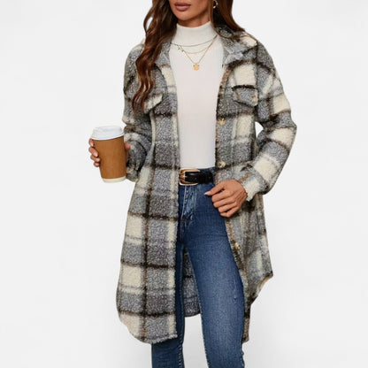 Premium Women's Plaid Fuzzy Jacket – Smart Button-Front Longline Coat for Stylish Winter Warmth and Comfort | Premium Comfort Home & Lifestyle Product UK