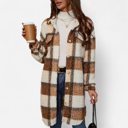 Premium Women's Plaid Fuzzy Jacket – Smart Button-Front Longline Coat for Stylish Winter Warmth and Comfort | Premium Comfort Home & Lifestyle Product UK