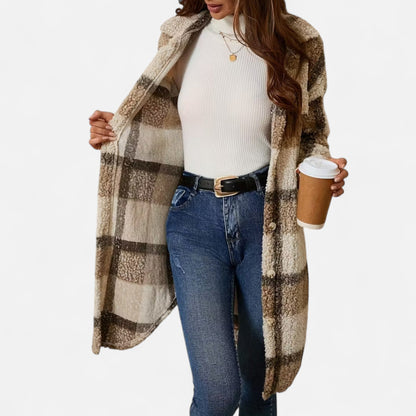 Premium Women's Plaid Fuzzy Jacket – Smart Button-Front Longline Coat for Stylish Winter Warmth and Comfort | Premium Comfort Home & Lifestyle Product UK